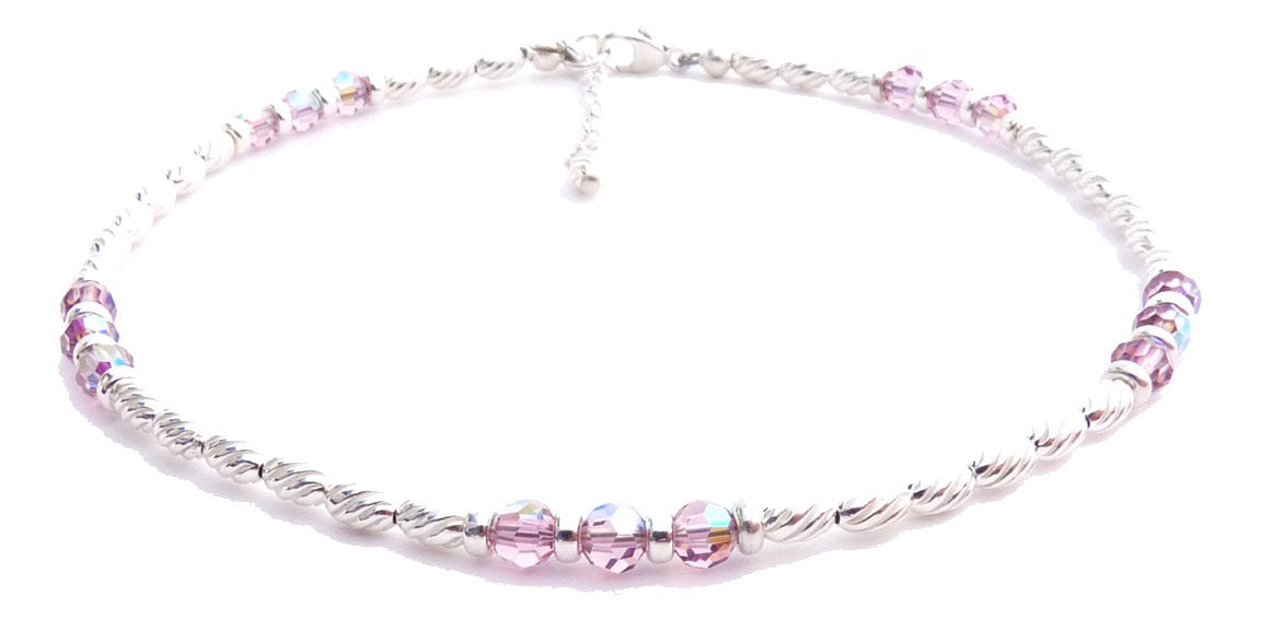 Handmade Alexandrite Anklet, June Birthstone Anklet, Sterling Silver Crystal Beaded Anklet