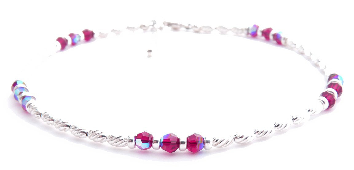 Handmade Ruby Anklet, July Birthstone Anklet, Sterling Silver Crystal Beaded Anklet