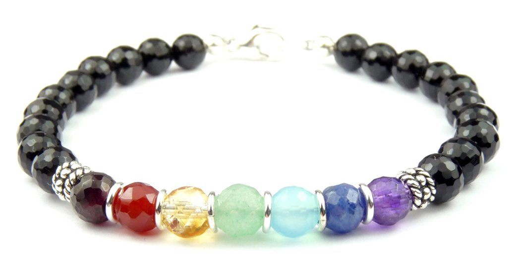 Chakra Bracelet, Mindfulness Gift, Real Crystals Protection, Beaded Gemstone Bracelet Medatation Gifts B7004