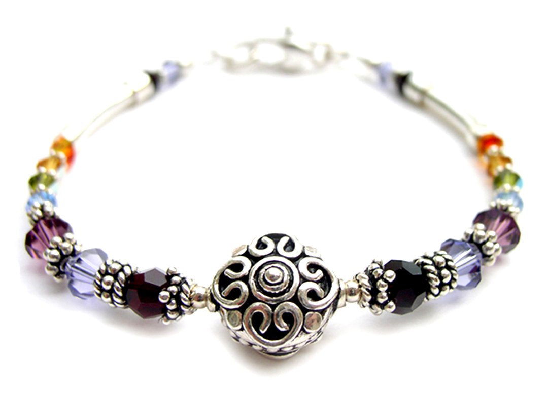 Victorian Chakra Bracelet, Silver Crystal Jewelry Mindfulness Gift Protection, Beaded Bracelet Medatation Gifts B7005