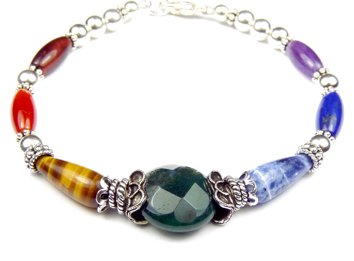 7 Stone Chakra Bracelets, Mindfulness Gift, Real Crystals Beaded Gemstone Meditation Gifts B7009