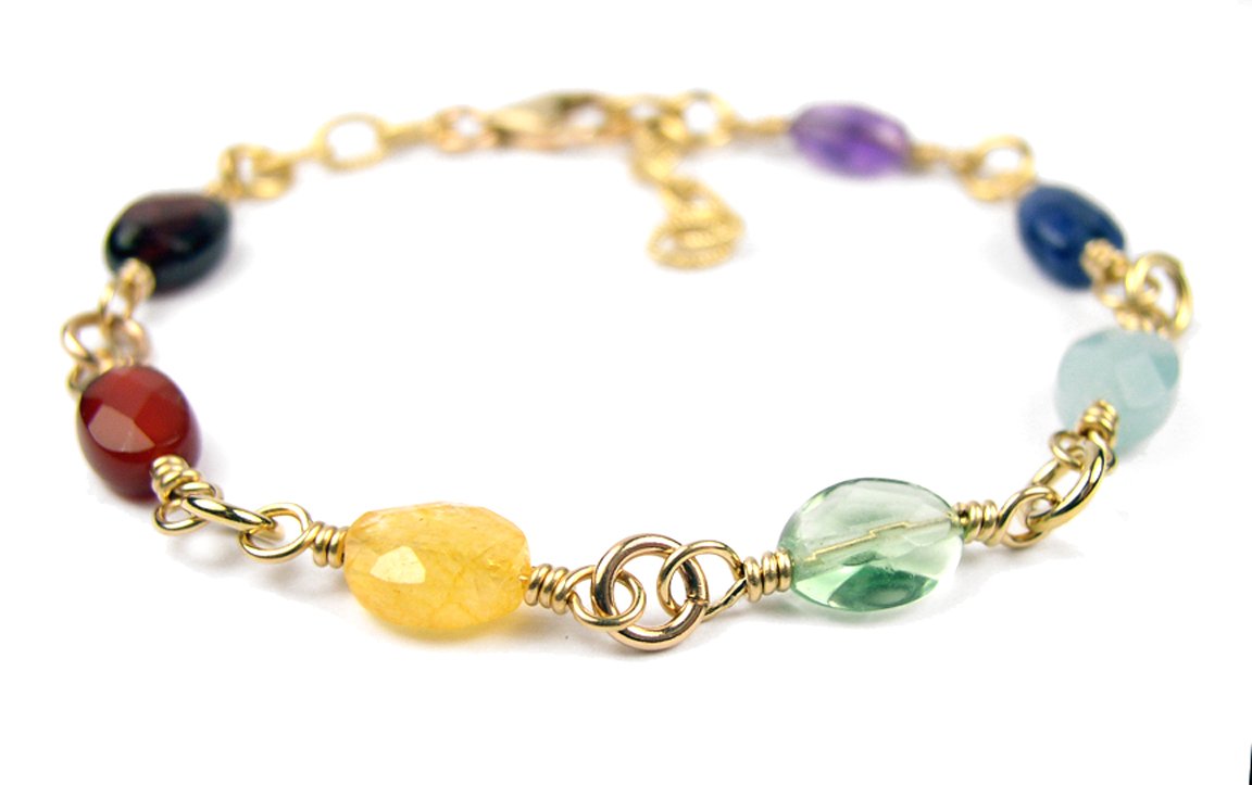 Dainty Tennis Style Chakra Bracelet, 14K Gold Filled Mindfulness Gift, Real Crystals Gemstone Meditation Gifts B7016