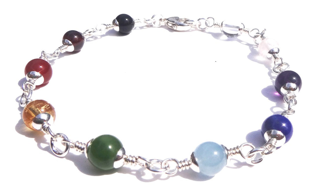 Authentic 7 Stone Chakra Bracelet, Silver Highest Quality Gemstones Healing Crystals Bracelet for Calm, Balance, Stress, B7022