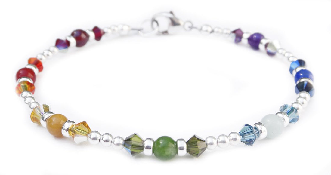 Silver Chakra Bracelets, Mindfulness Gift, Real Crystals Protection, Gemstone Bracelet Medatation Gifts B7026