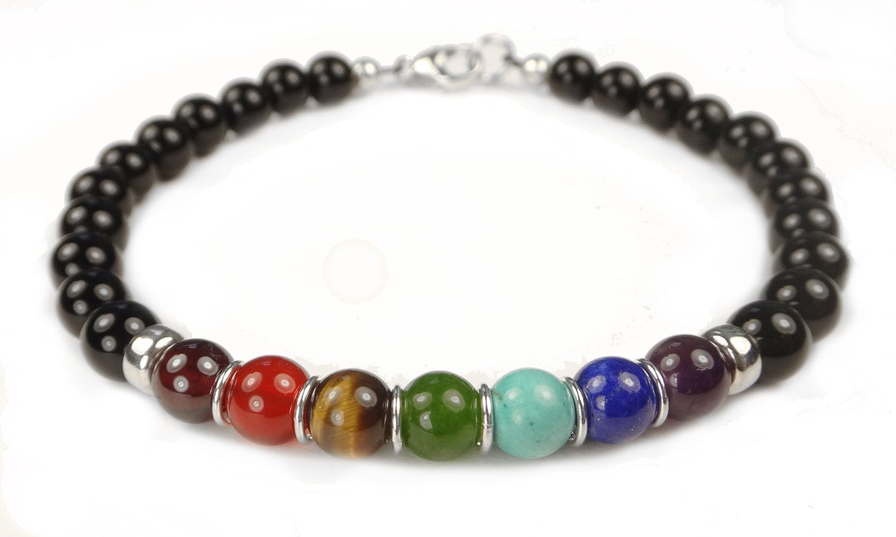 Chakra Bracelets, Mindfulness Gift, Real Crystals Protection, Gemstone Bracelet Medatation Gifts B7027 6.5 / Silver