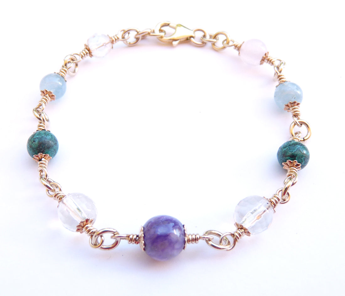 Serenity Prayer Jewelry, Spiritual Gifts, 14K GF Gold Quartz Crystal Healing Bracelet
