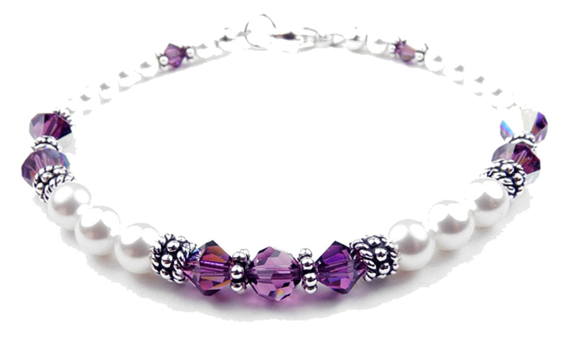 Amethyst February Birthstone Bracelet, Genuine Freshwater Pearl Crystal Jewelry Bracelet