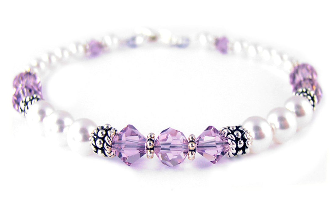 Alexandrite June Birthstone Bracelet, Genuine Freshwater Pearl Crystal Jewelry