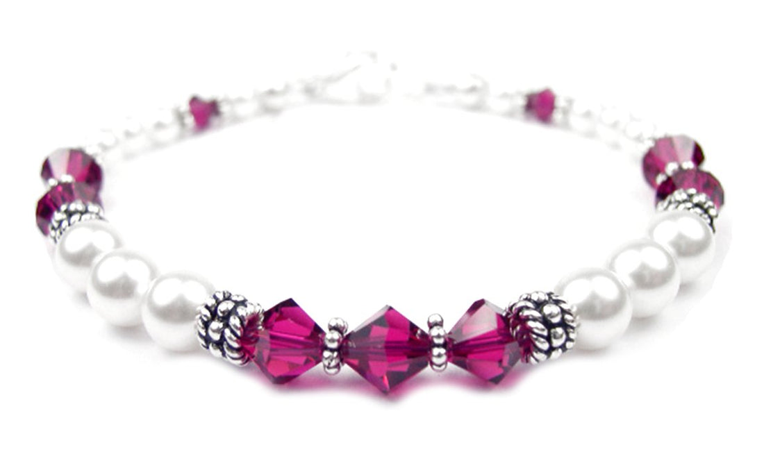 Ruby July Birthstone Bracelets, Crystal Jewelry, Genuine Freshwater Pearl Crystal Jewelry Beaded Bracelet