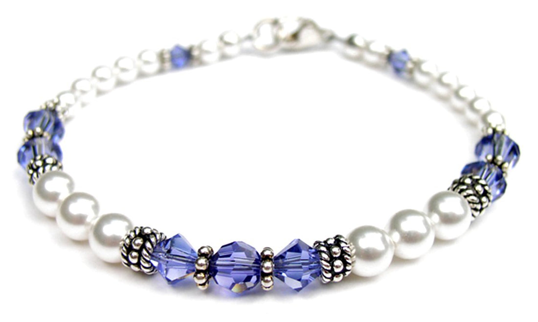 Tanzanite December Birthstone Bracelets, Genuine Freshwater Pearl Crystal Jewelry Bracelet