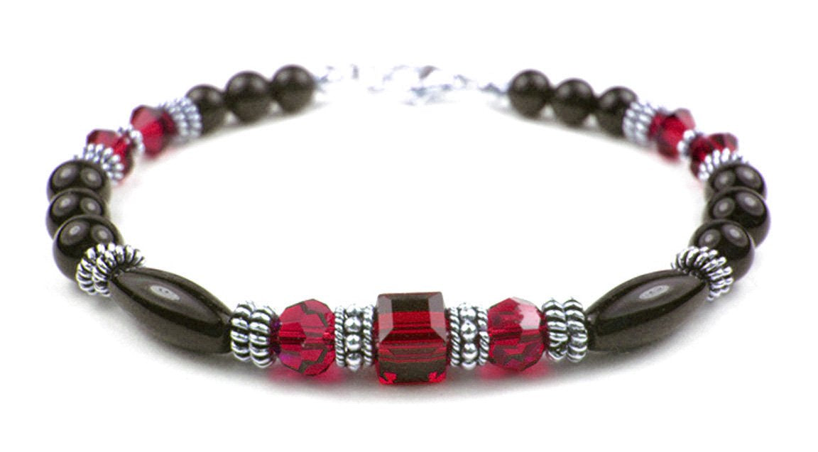 Garnet Bracelet, Crystal Beaded Bracelets for Women, Red Garnet Jewelry, January Birthstone, Capricorn Birthday Gifts for Her in Gold &amp; Sterling Silver