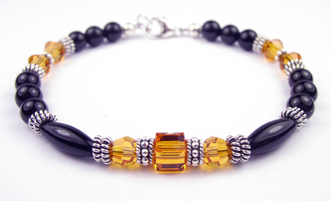 Yellow Topaz Birthstone Bracelets, Black Onyx Crystal Jewelry Beaded Bracelets