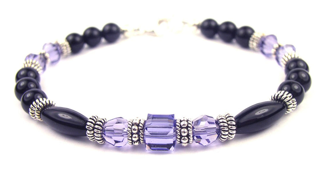 Indigo Tanzanite Birthstone Bracelets, Black Onyx Crystal Jewelry Beaded Bracelets