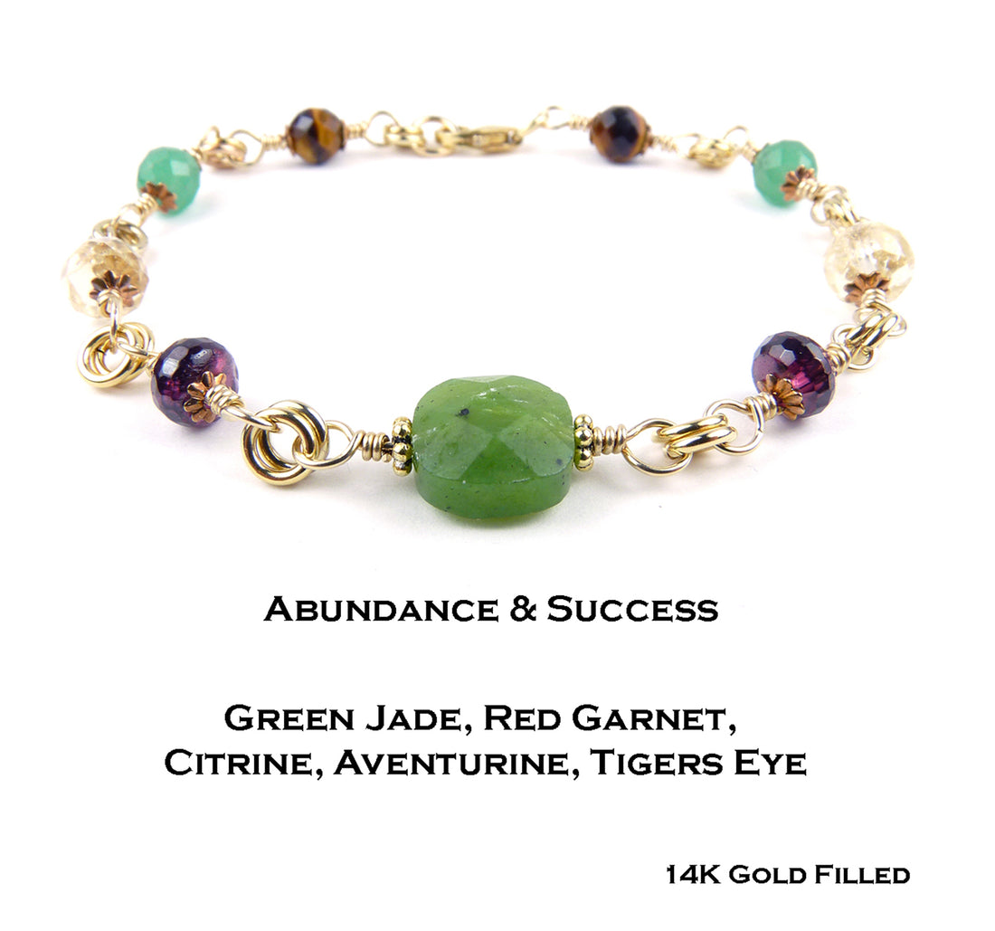 14K GF Gold Abundance Bracelet - Wealth and Prosperity Crystal Healing Bracelet for Women