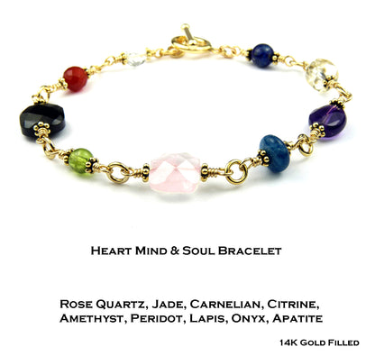 Heart, Mind and Soul Bracelet, 14K GF Gold Ancient &amp; Traditional Meaning of Crystals