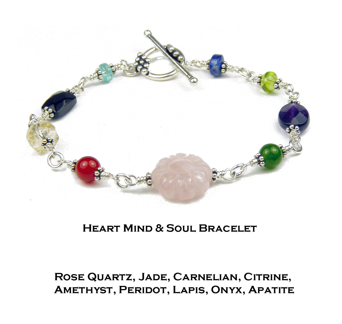 Silver Heart, Mind and Soul Bracelet, Crystal Healing Bracelets for Women