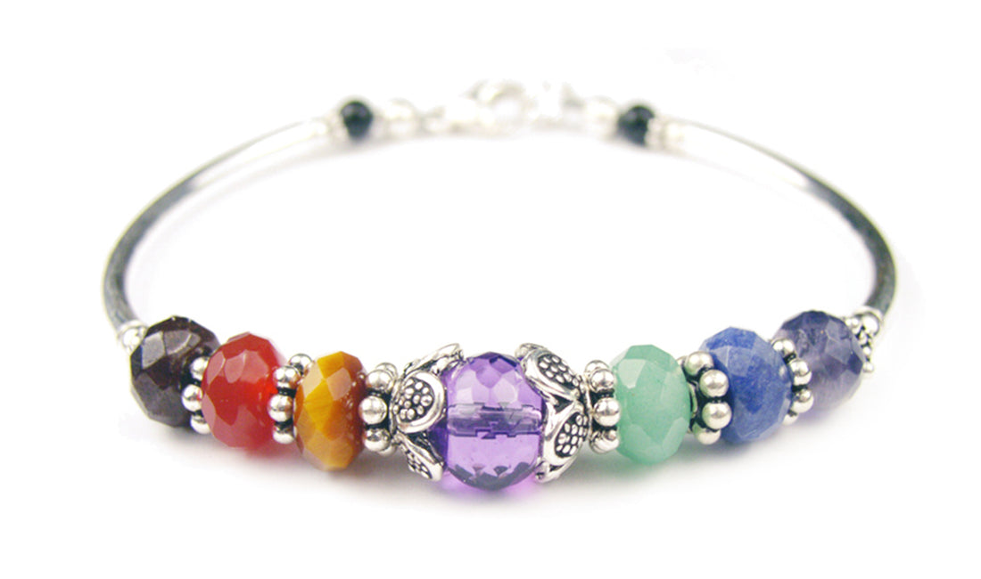 7 Stone Chakra Bracelets, Sterling Mindfulness Gift, Real Crystals, Gemstone Meditation Gifts B7006