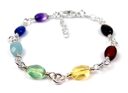Dainty Tennis Style Chakra Bracelet, Mindfulness Gift, Real Crystals Protection, Gemstone Bracelet Medatation Gifts B7017