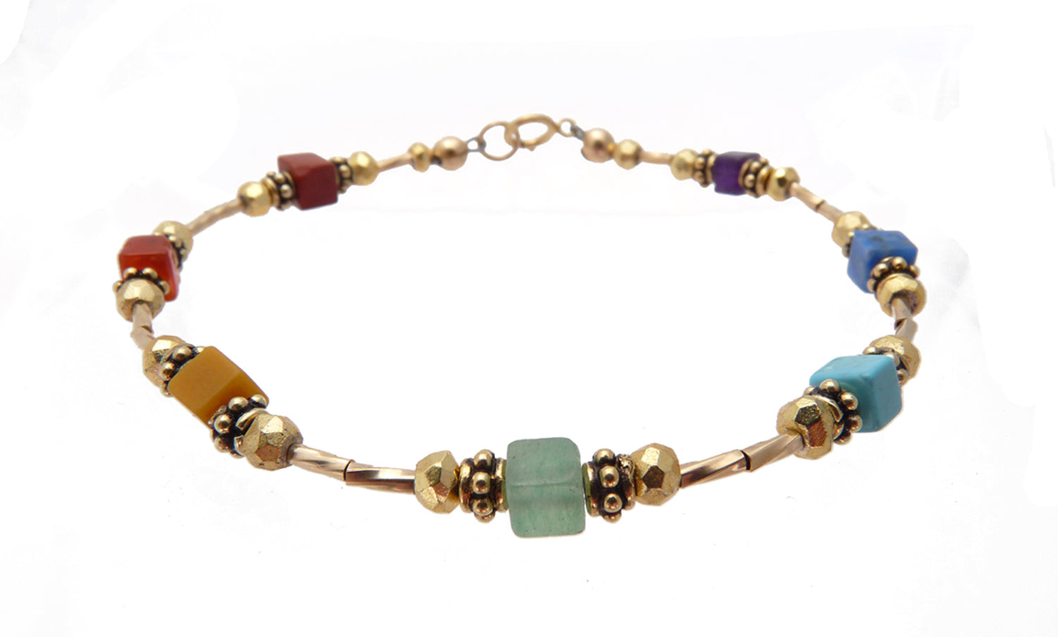 Dainty 14K GF Chakra Bracelets, Mindfulness Gift, Real Crystals Protection, Gemstone Bracelet Medatation Gifts B7030