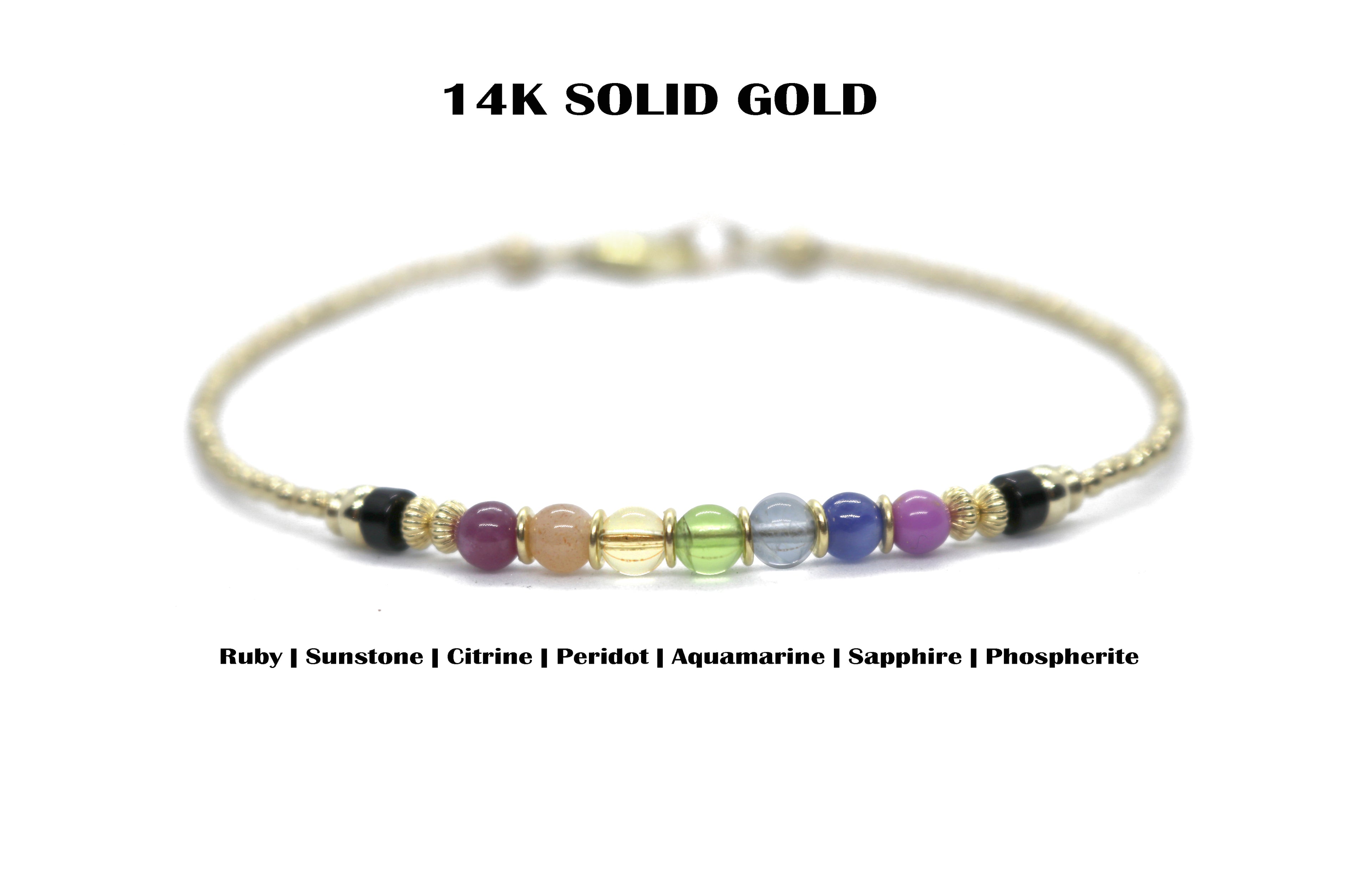 14K SOLID Gold 7 Chakra Bracelet, Mindfulness Gift, Real Crystals  Protection, Gemstone Bracelet Medatation Gifts B7042