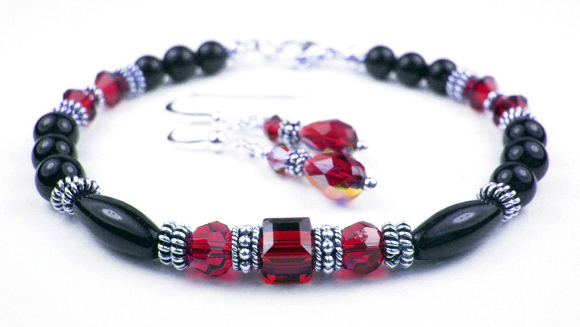 Garnet Bracelet, Crystal Bead Bracelets for Women, Red Garnet Jewelry, January Birthstone, Birthday Gifts for Her in Gold &amp; Sterling Silver