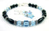 Black Onyx Bracelet and Earrings SET w/ Faux Blue Aquamarine in Crystal Jewelry Birthstone Colors