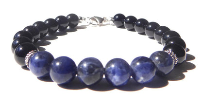 Mens Chakra Bracelet w/ Black Onyx Indigo Sodalite 6th Brow Chakra Bracelet Healing Crystals Bracelet, Jewels for Gents