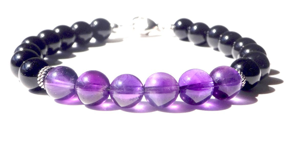 Mens Amethyst INTUITION &amp; TRASFORMATION Healing Stone Crystals Bracelet, Jewels for Gents