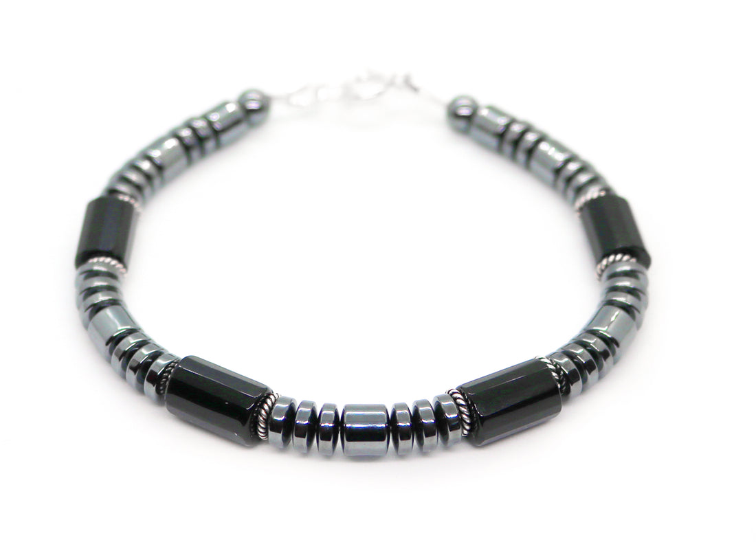 Mens Bracelet, Black Onyx Protection Bracelet, STRENGTH &amp; COURAGE Root Chakra Bracelet, Jewels for Gents
