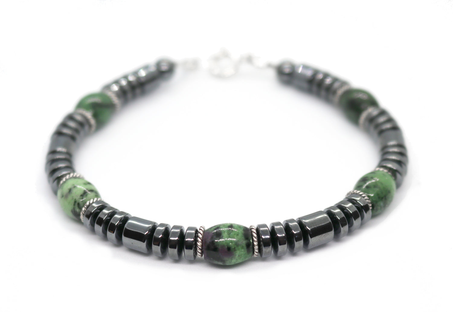 SERENITY Mens Bracelet, Green Ruby Zoisite Heart Chakra Gemstone Beaded Bracelet, Jewels for Gents