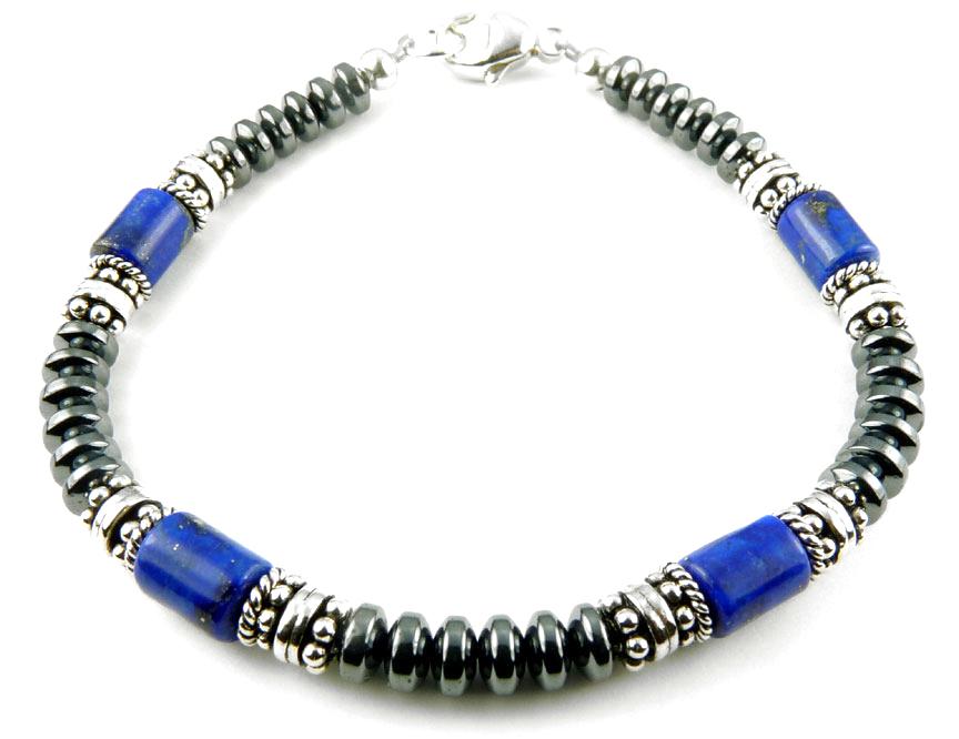Mens Lapis Lazuli Bracelet, Brow Chakra Gemstone Healing Crystals Beaded Bracelet, Jewels for Gents