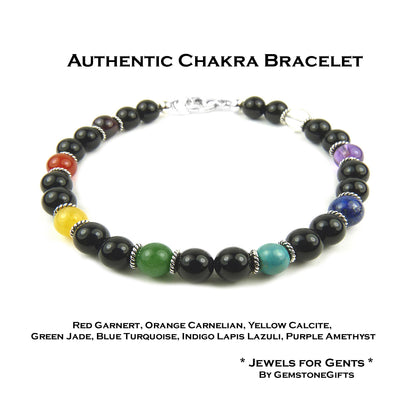 Mens Chakra Bracelets, Authentic 7 Stone Chakra Jewelry, Genuine Gemstones Mala Yoga Bracelets, Jewels for Gents