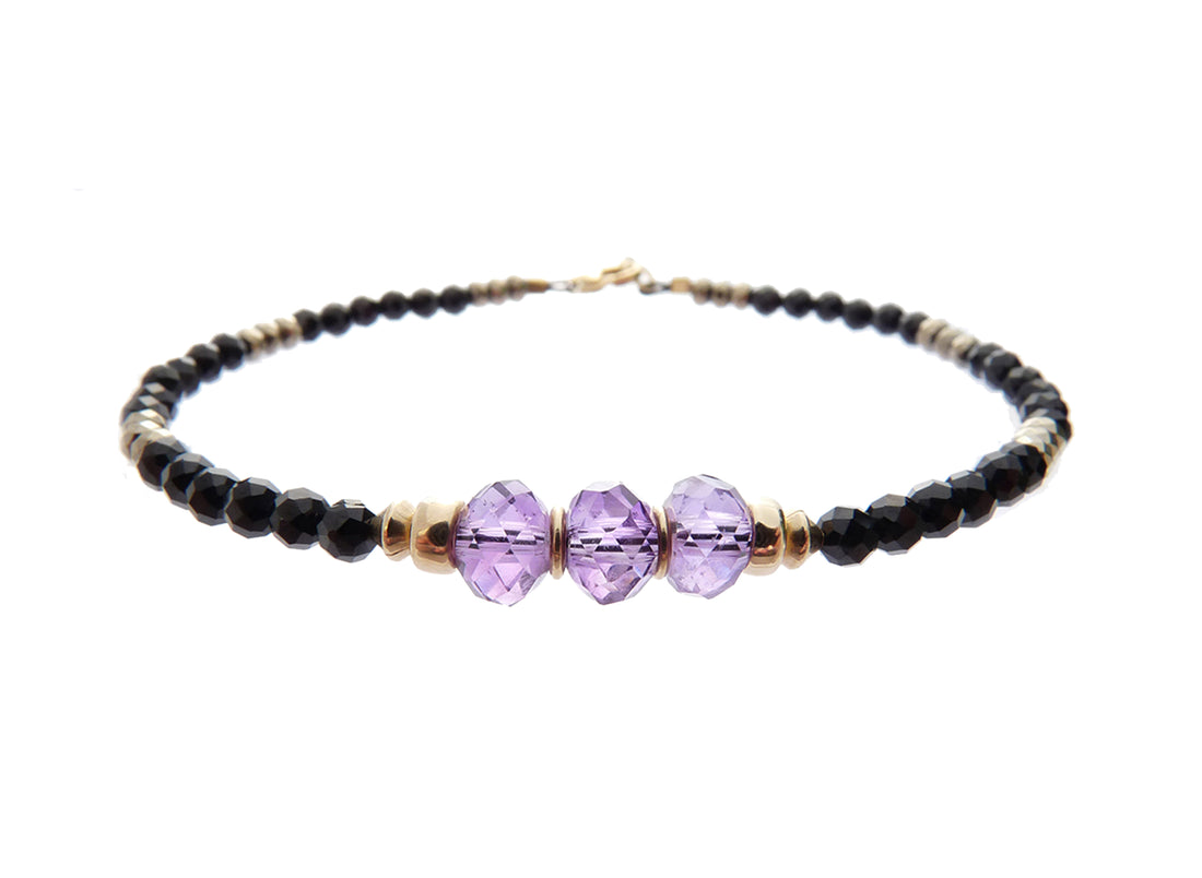 14Kt Purple Amethyst Birthstone Bracelet, February Gold or Silver Beaded Gemstone Bracelet; Stacker Jewelry Gift for Her, Dainty Minimalist Birthday Gift for Women