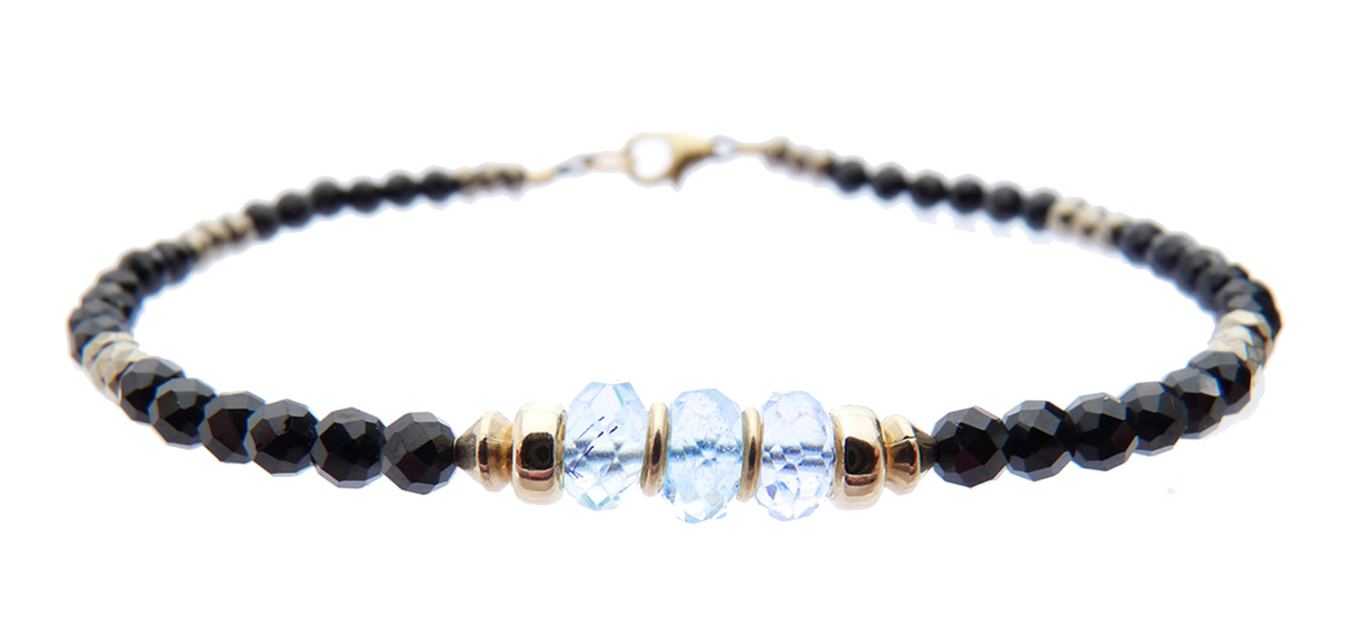 14Kt Blue Aquamarine Birthstone Bracelet, March Gold or Silver Beaded Gemstone Bracelet; Stacker Jewelry Gift for Her, Dainty Minimalist Birthday Gift for Women