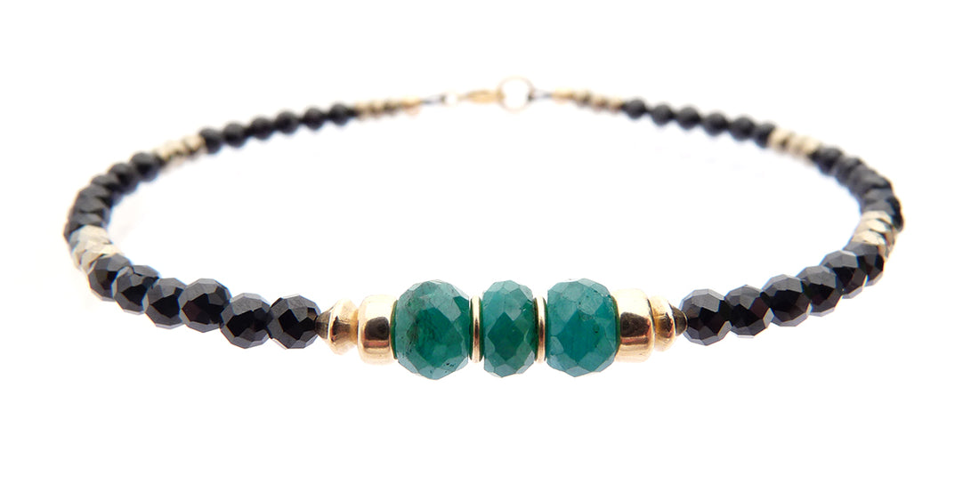 14Kt Emerald Birthstone Bracelet, May Gold or Silver Beaded Gemstone Bracelet; Stacker Jewelry Gift for Her, Dainty Minimalist Birthday Gift for Women
