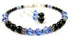 Black Pearl Blue Sapphire September Crystal Jewelry Birthstone Beaded Bracelets & Earrings Set