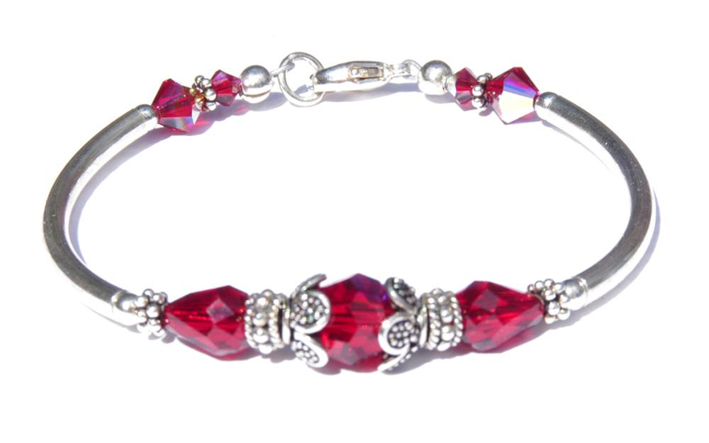 Garnet Bracelet, Crystal Beaded Bracelets for Women, Red Garnet Jewelry, January Birthstone, Capricorn Birthday Gifts for Her in Sterling Silver