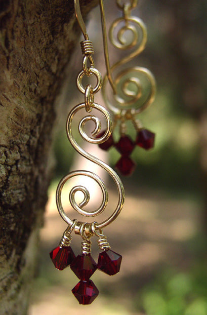 Gold Chandelier Earrings | Red Crystal Chandelier Earrings | Crystal Chandelier Earrings