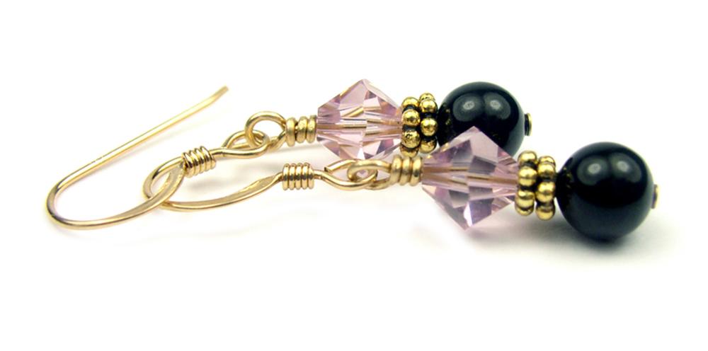 14Kt GF Alexandrite Earrings, June Birthstone, Black Pearl Drop Earrings, Crystal Earrings, Crystal Jewelry