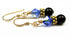 Gold Sapphire Earrings, September Birthstone Earrings, 14k GF Black Pearl & Crystal Beaded Earrings, Crystal Jewelry