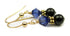 Gold Sapphire Earrings, September Birthstone Earrings, 14k GF Black Pearl & Crystal Beaded Earrings, Crystal Jewelry