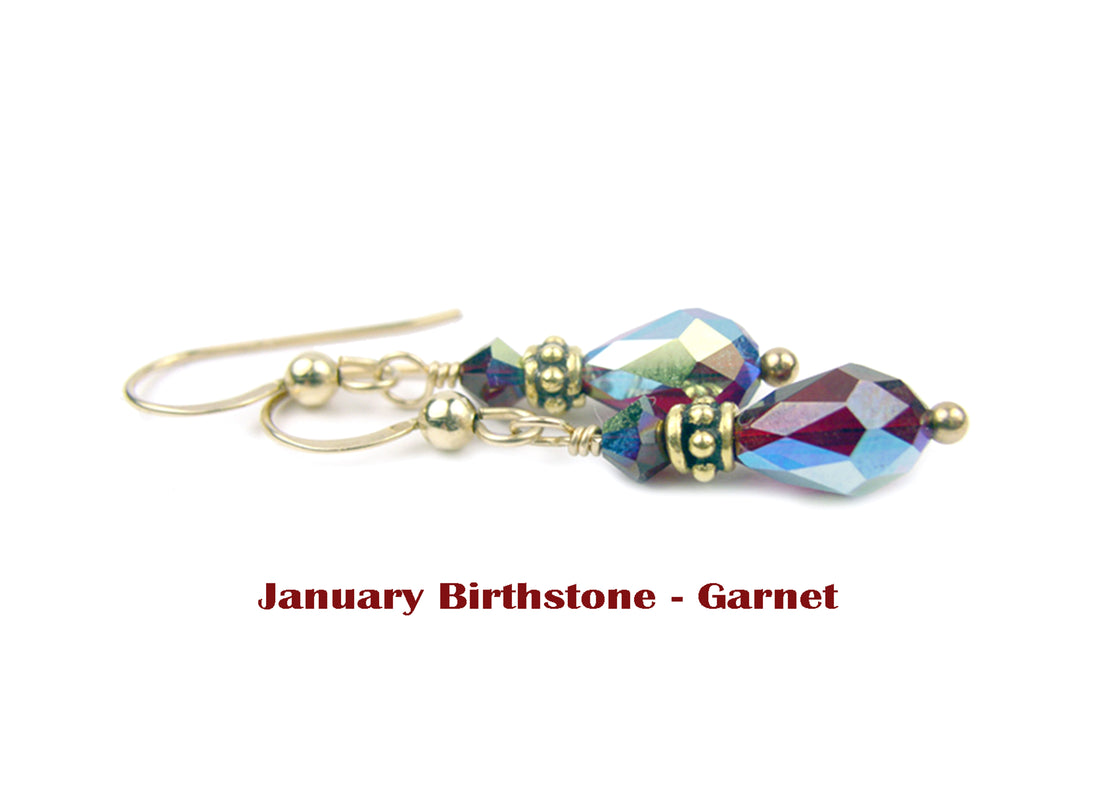 Garnet Earrings, Teardrop Crystal Earrings for Women, Handmade Jewelry, January Birthstone Jewellery Gifts for Her in Silver or Gold