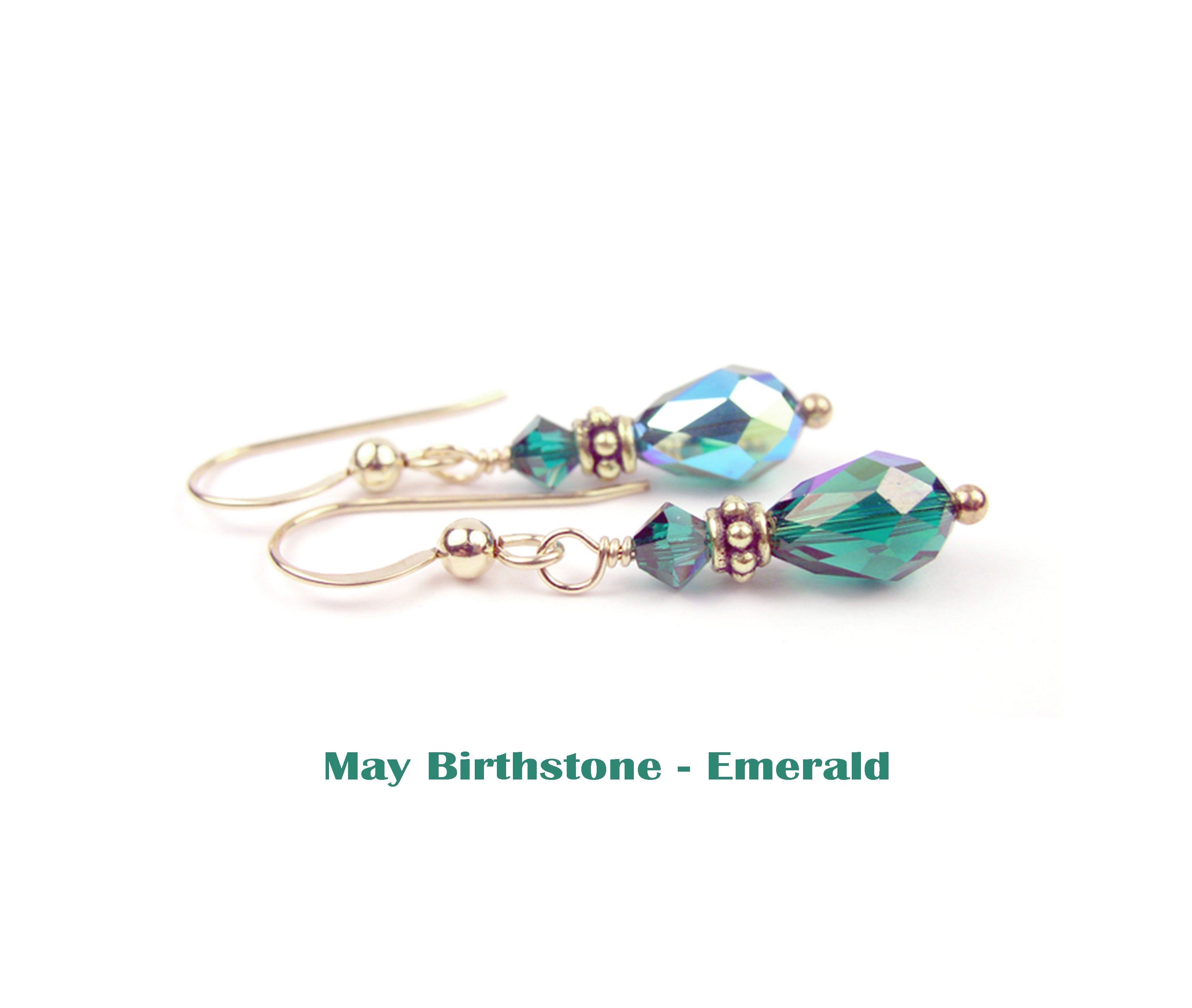 Silver Dangle Earrings May Birthstone Emerald Crystal Jewelry