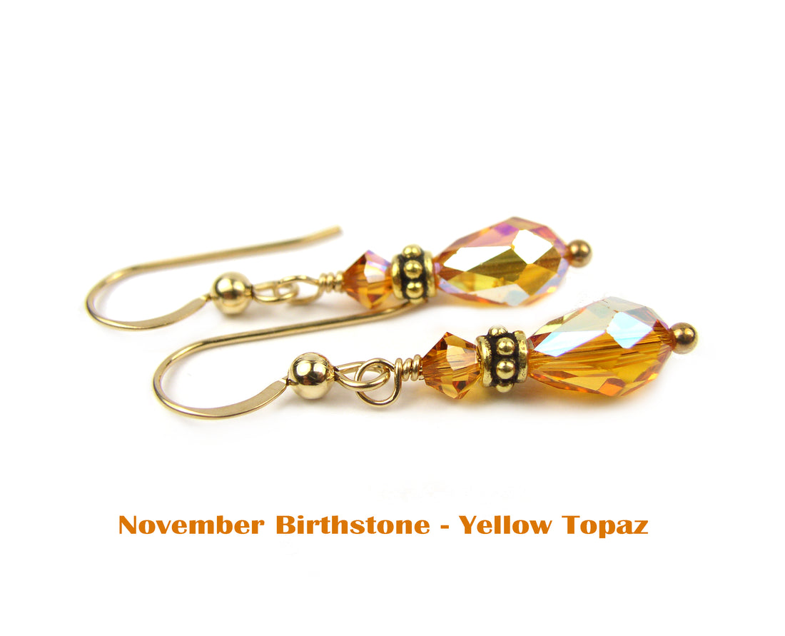 Topaz Earrings, November Birthstone Earrings, Gold Teardrop Earrings, Crystal Jewelry