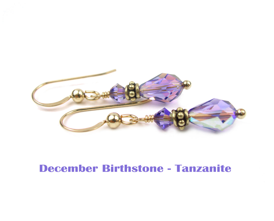 Tanzanite Earrings, December Birthstone Earrings, Gold Teardrop Earrings, Crystal Jewelry