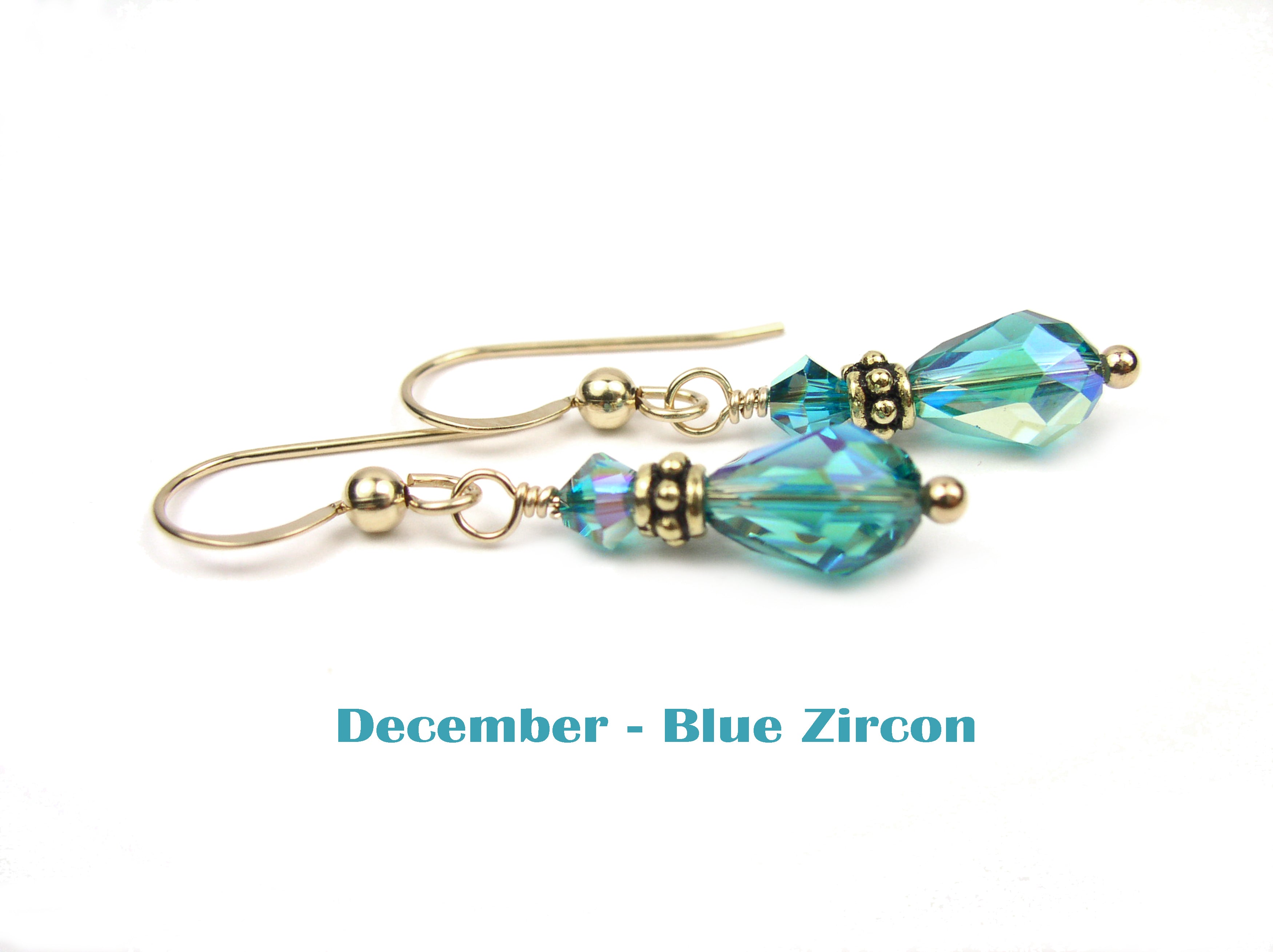 Blue Zircon Earrings, December Birthstone Earrings, Gold Teardrop Earrings, Crystal Jewelry