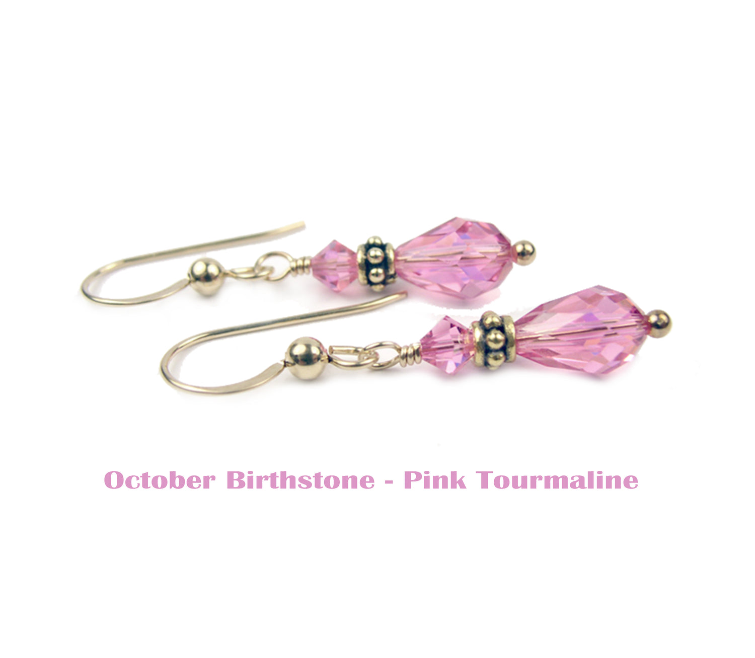 Silver Dangle Earrings October Birthstone Rose (Pink Tourmaline) CrystaL Jewelry