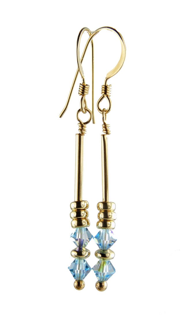 Aquamarine Earrings, March Birthstone Earrings, Blue Minimalist 14K GF Dangle Earrings, Crystal Jewelry Elements