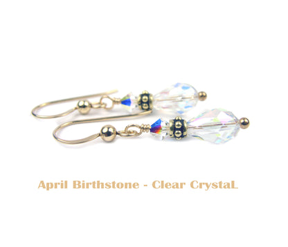 Crystal Earrings, April Birthstone Earrings, Gold Teardrop Earrings, Crystal Jewelry