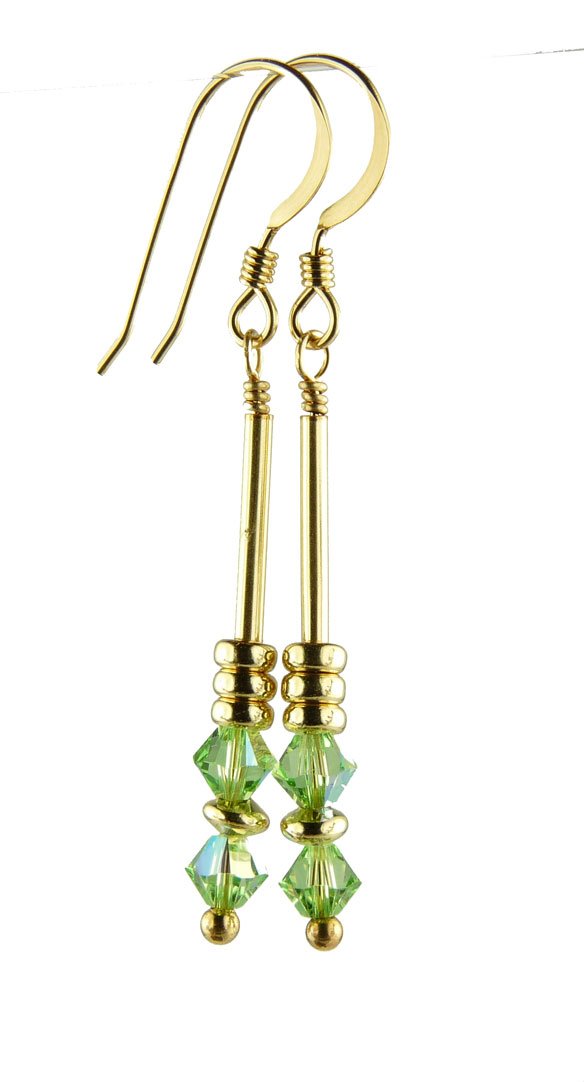 Peridot Earrings, August Birthstone Earrings, Green Minimalist 14K GF Dangle Earrings, Crystal Jewelry Elements